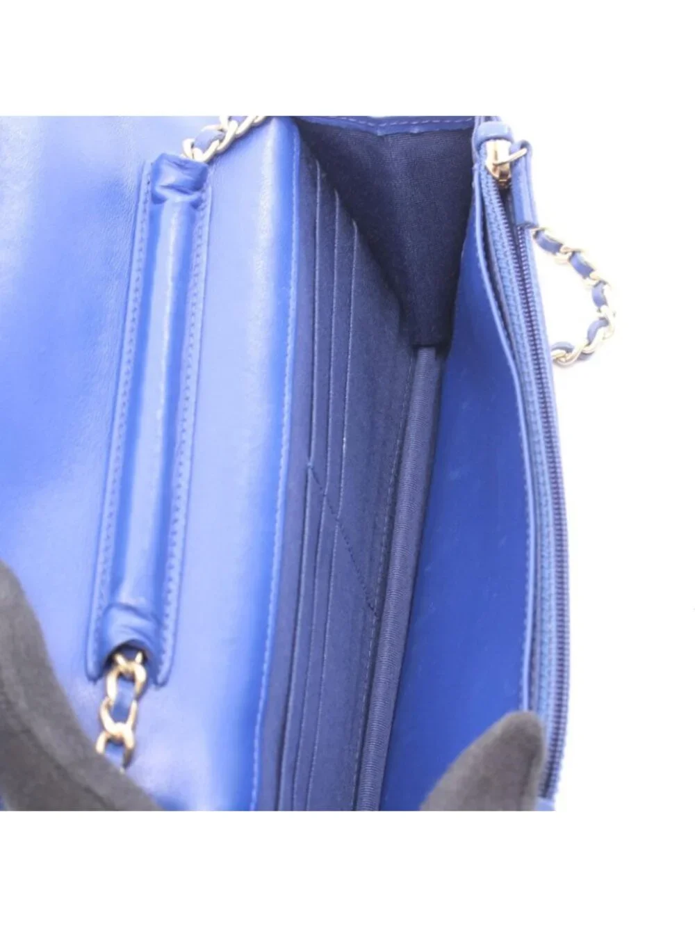 Chanel Shoulder Bag Quilted Blue Lambskin Chain Wallet